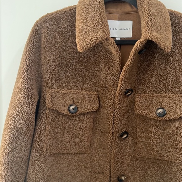 Rebecca Minkoff Long Brown / Tan Teddy Coat (Faux Sherpa) w/ Tortoise Buttonw - Picture 4 of 8
